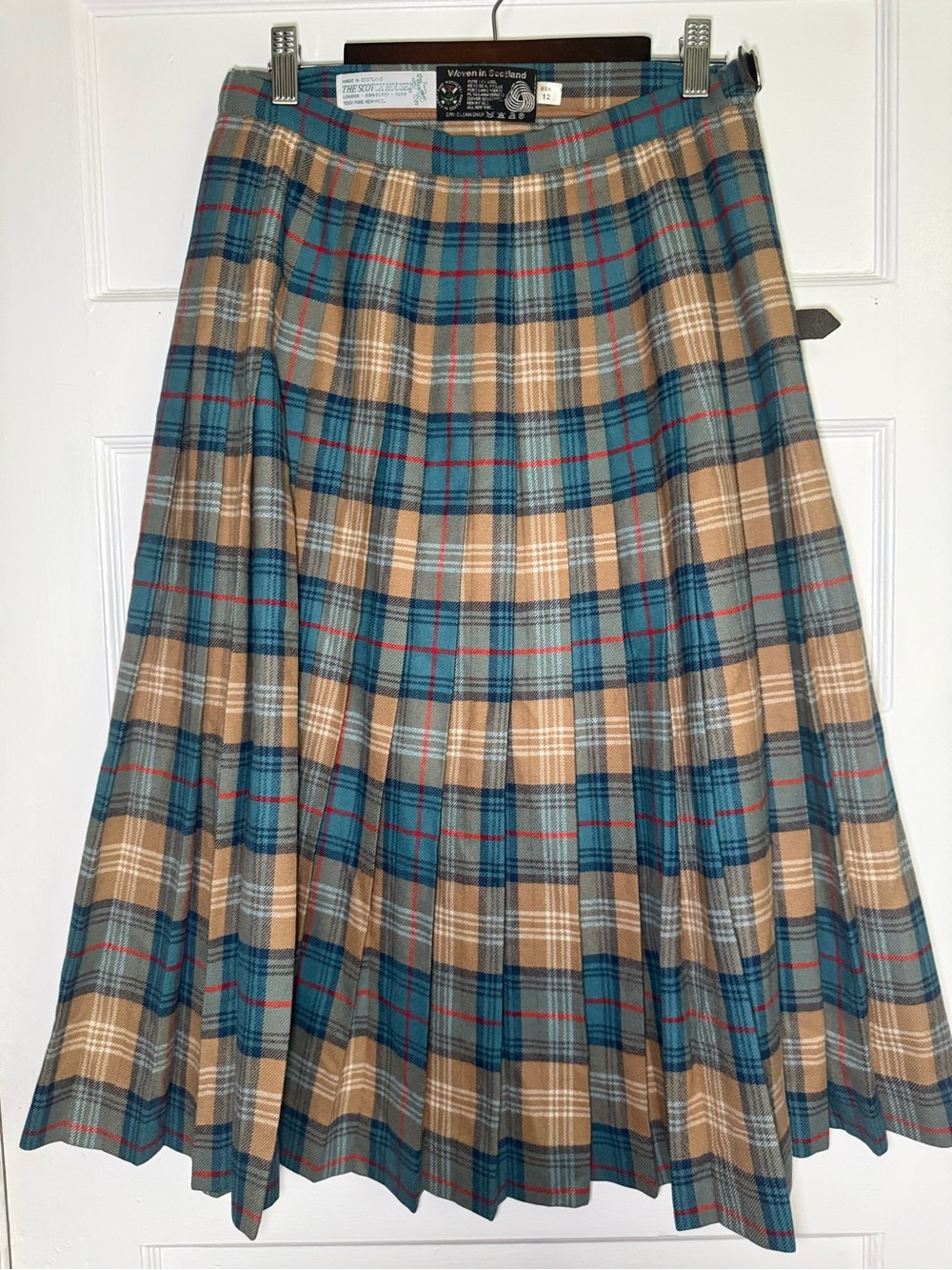 Vintage The Scotch House Wool Tartan Plaid Pleated Skirt Made in Scotland Sz 12